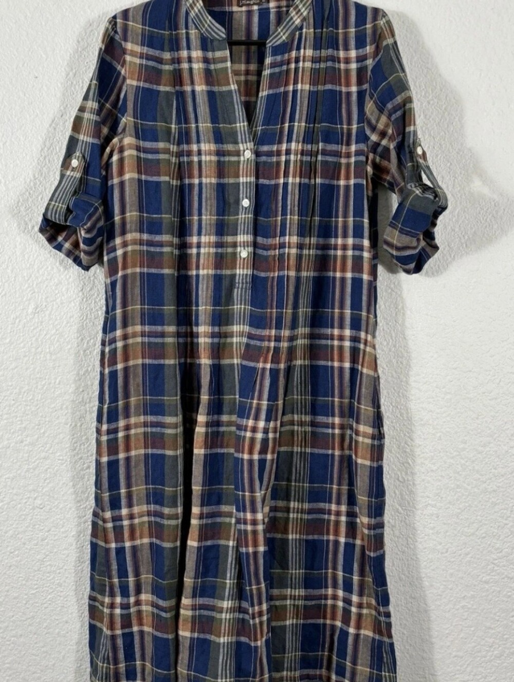 J. McLaughlin Riviera Linen Popover Style Plaid Dress Size Medium